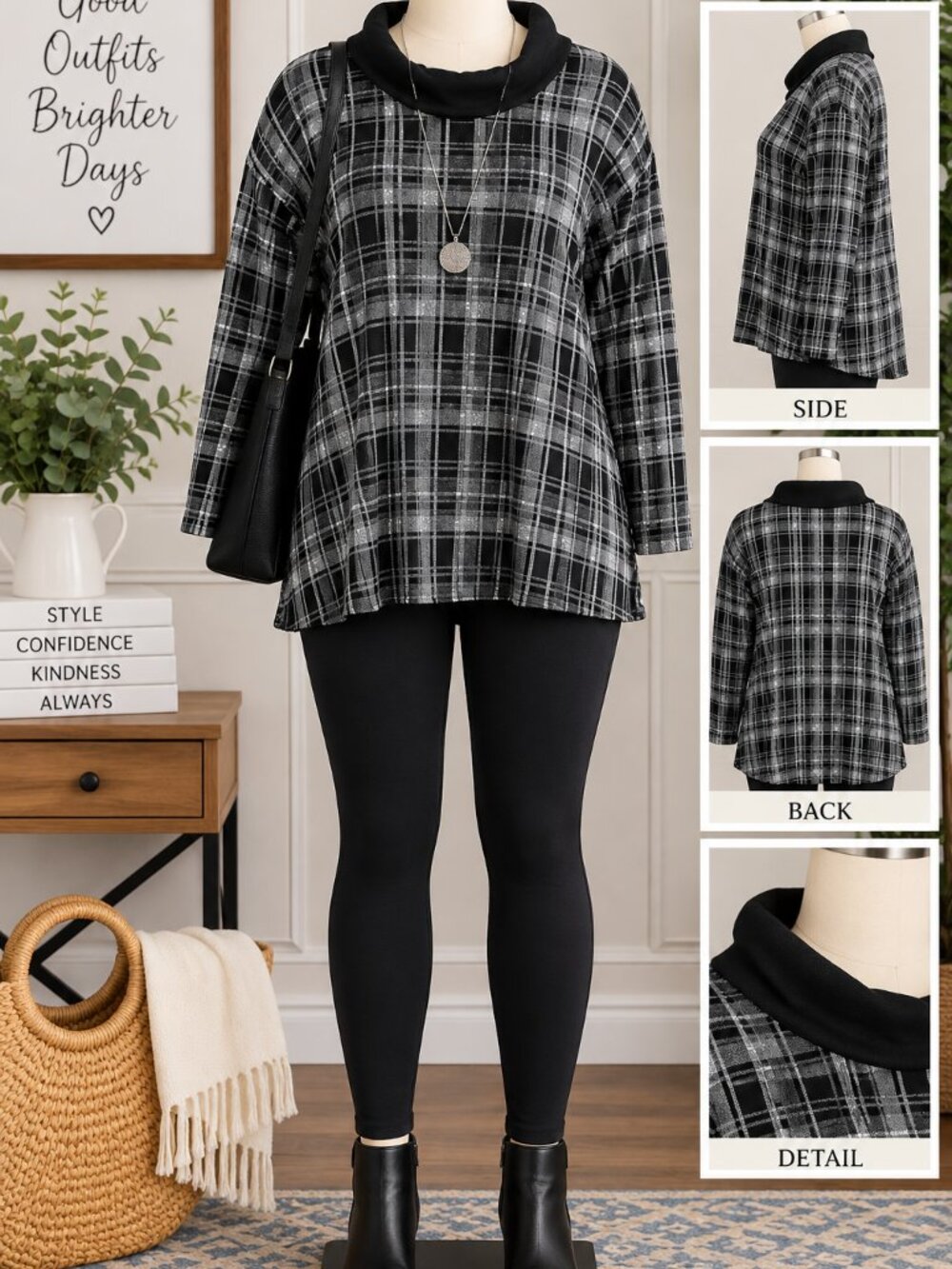 Lane Bryant Plaid Cowl Neck Tunic Sweater – Size 14/16
